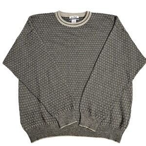 Vintage 90s GrandpaCore Jos A‎ Bank Italian Knit Gray Cream Sweater XL CozyCore